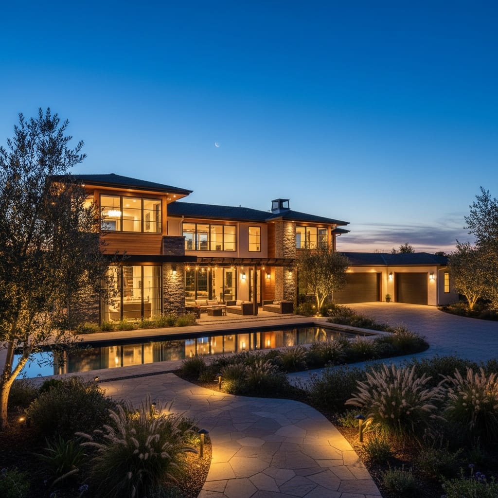 dusk exterior lit windows 68006877