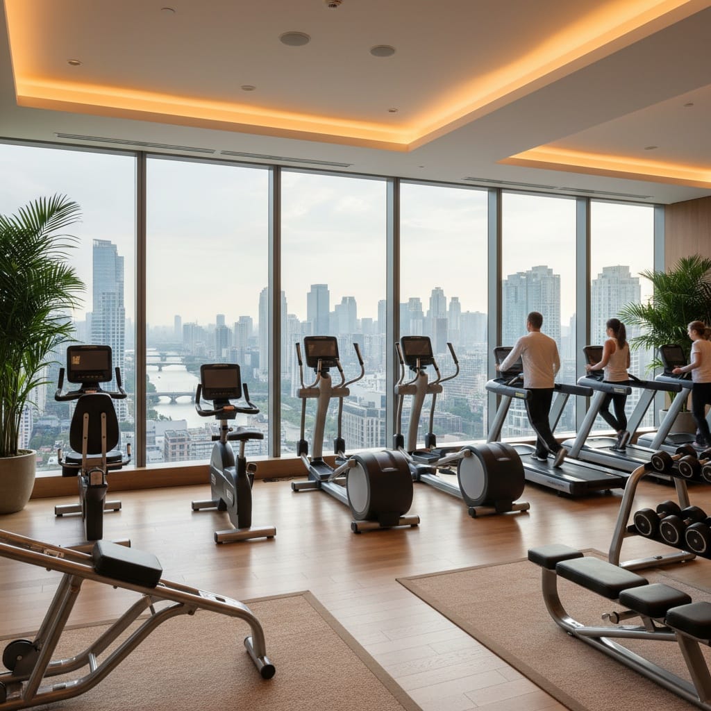 gym with city view 97789345