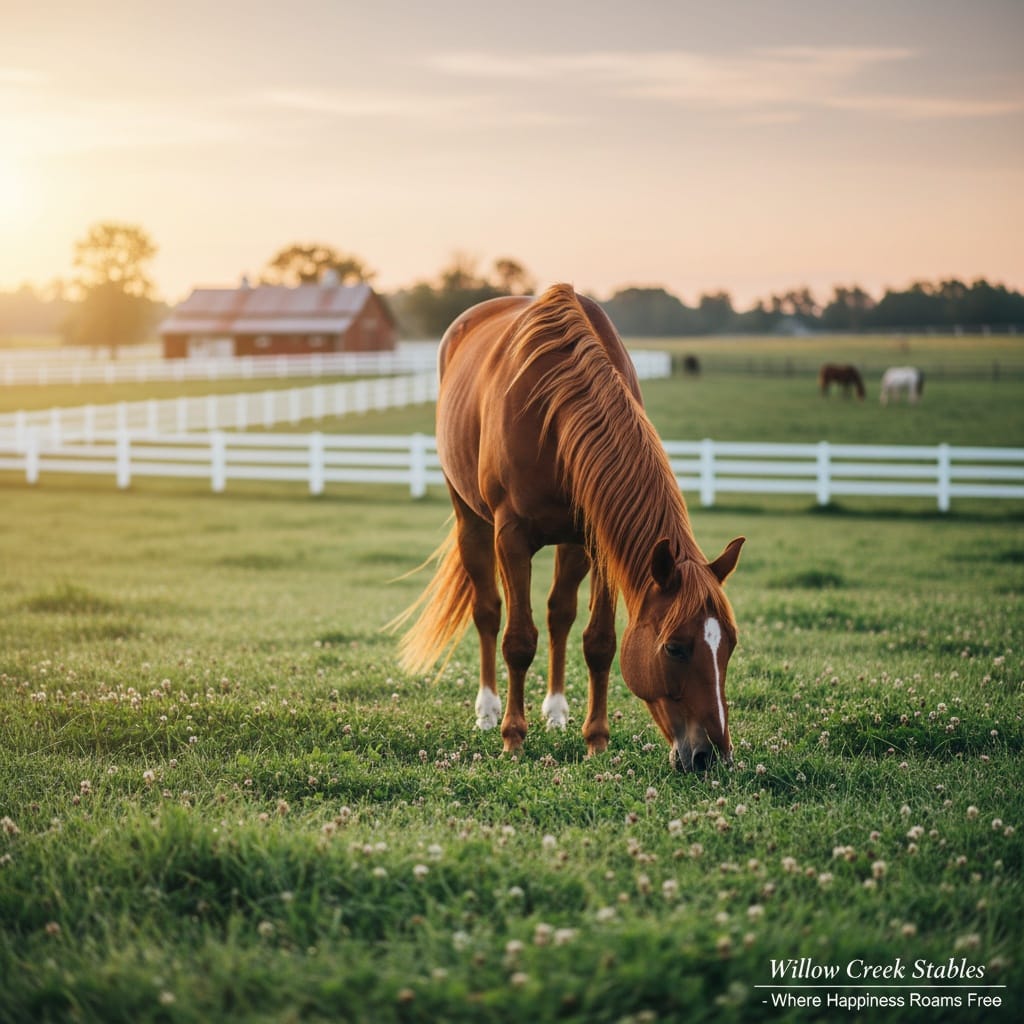 horse grazing pasture golden hour 45346489
