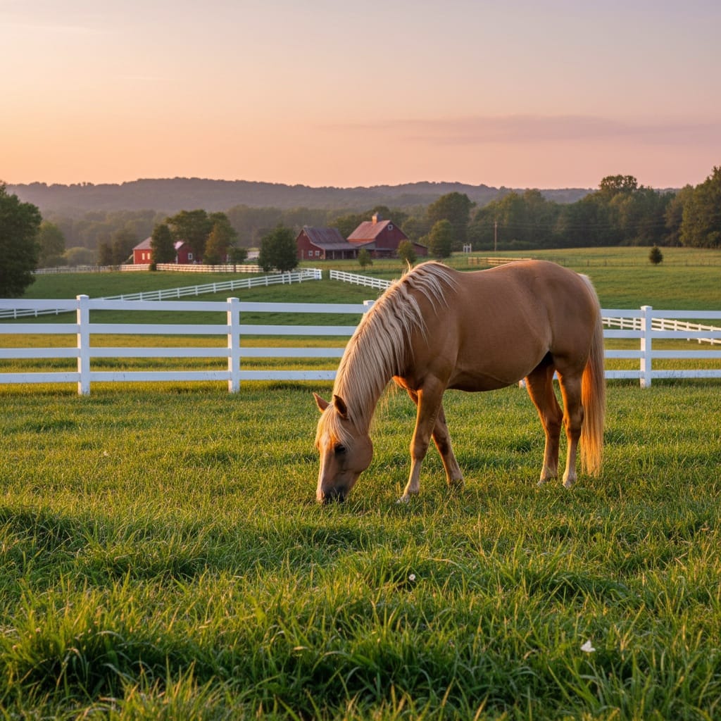 horse grazing pasture golden hour 52226022
