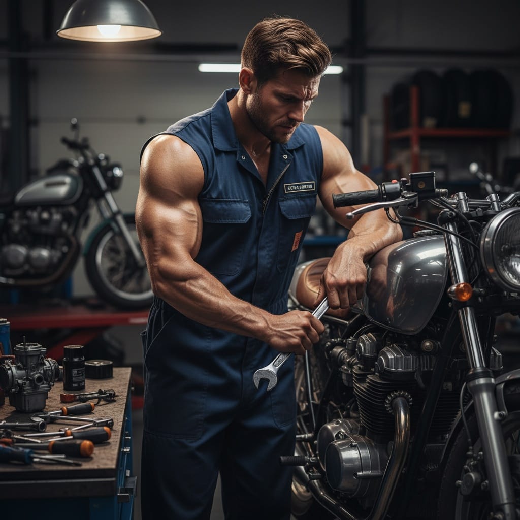 mechanic working on bike 53981216