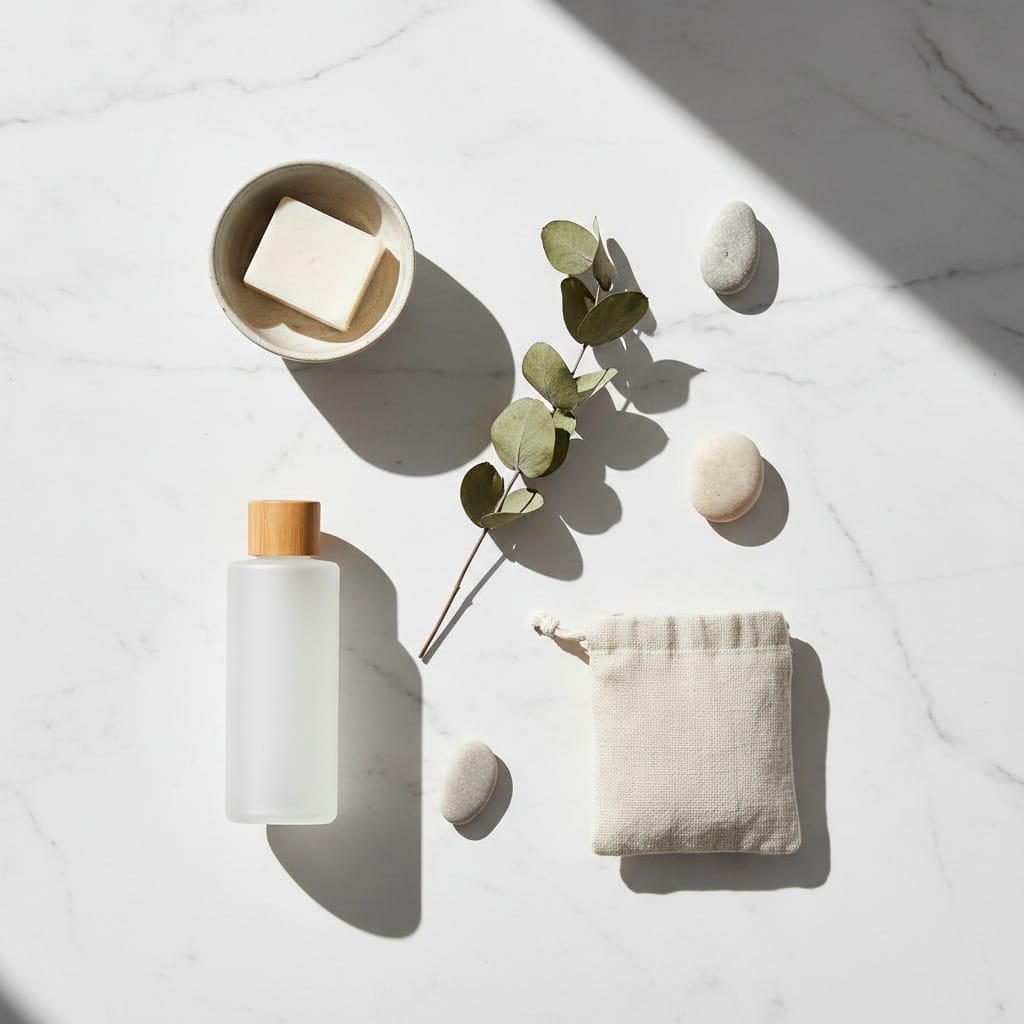 minimalist white flat lay 77799330