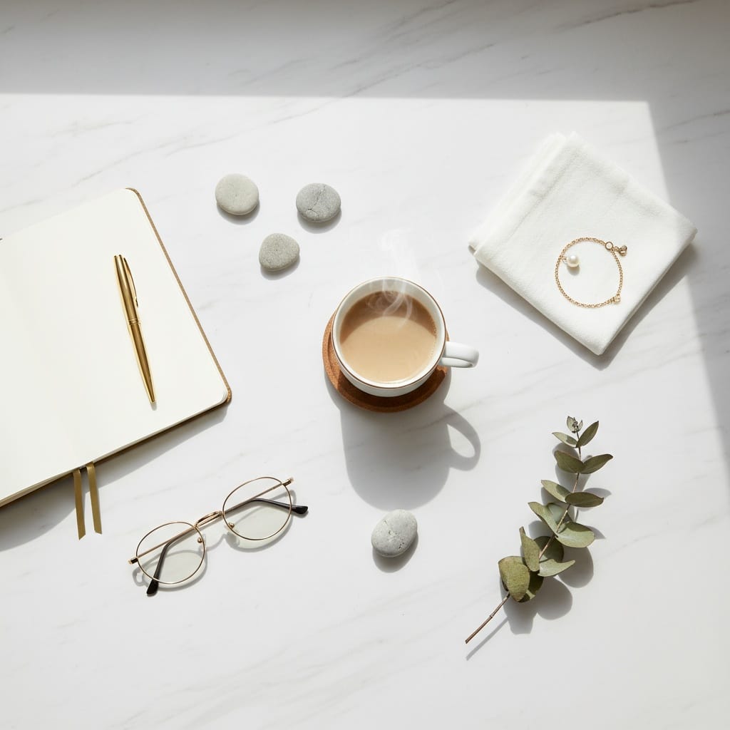 minimalist white flat lay 92905309