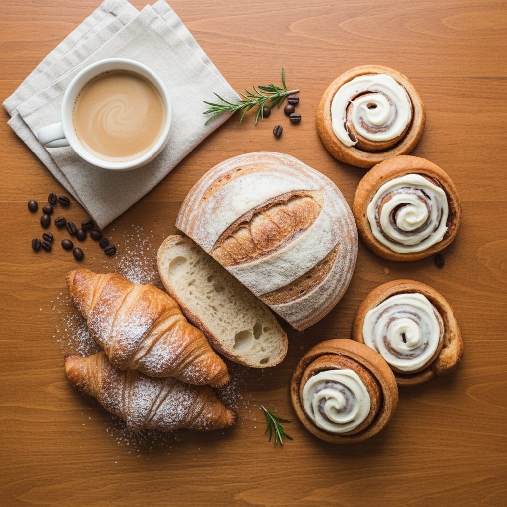 overhead bakery table flat lay 15666471