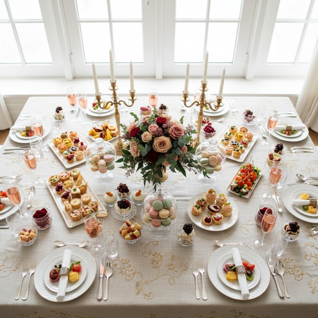 overhead dessert table spread 85283860