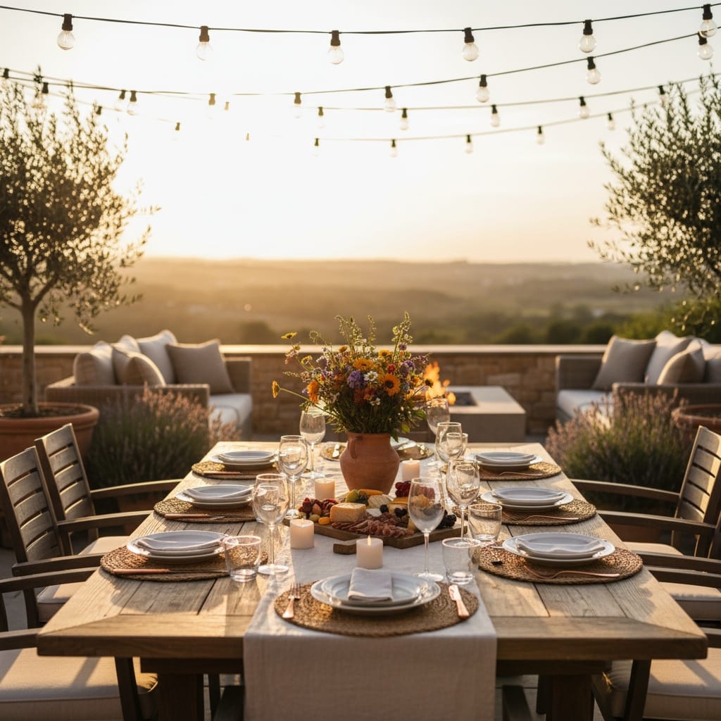patio dining golden hour 59562094