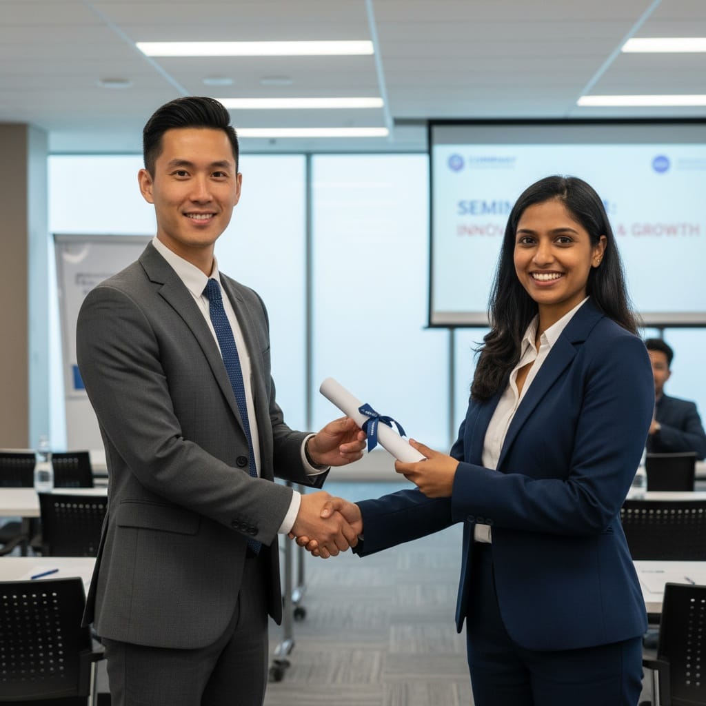petite asian man certificate presentation moment 40439042
