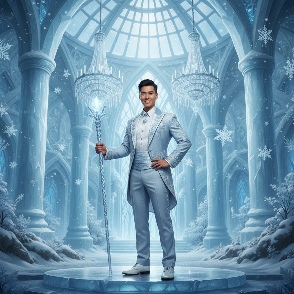 petite asian man ice palace winter scene 36300778