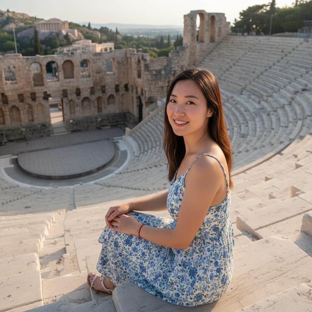 petite asian woman ancient theater dionysus 37307153