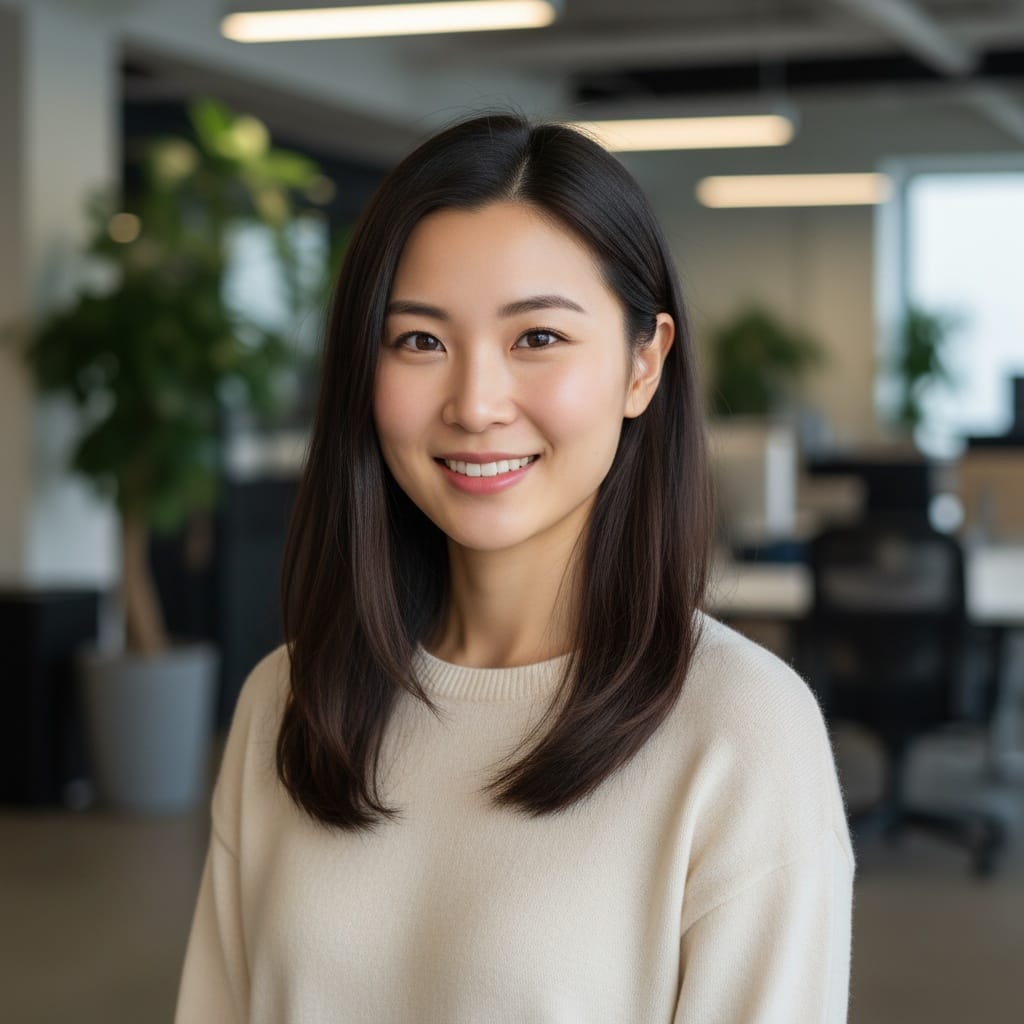 petite asian woman creative workspace background 75766371