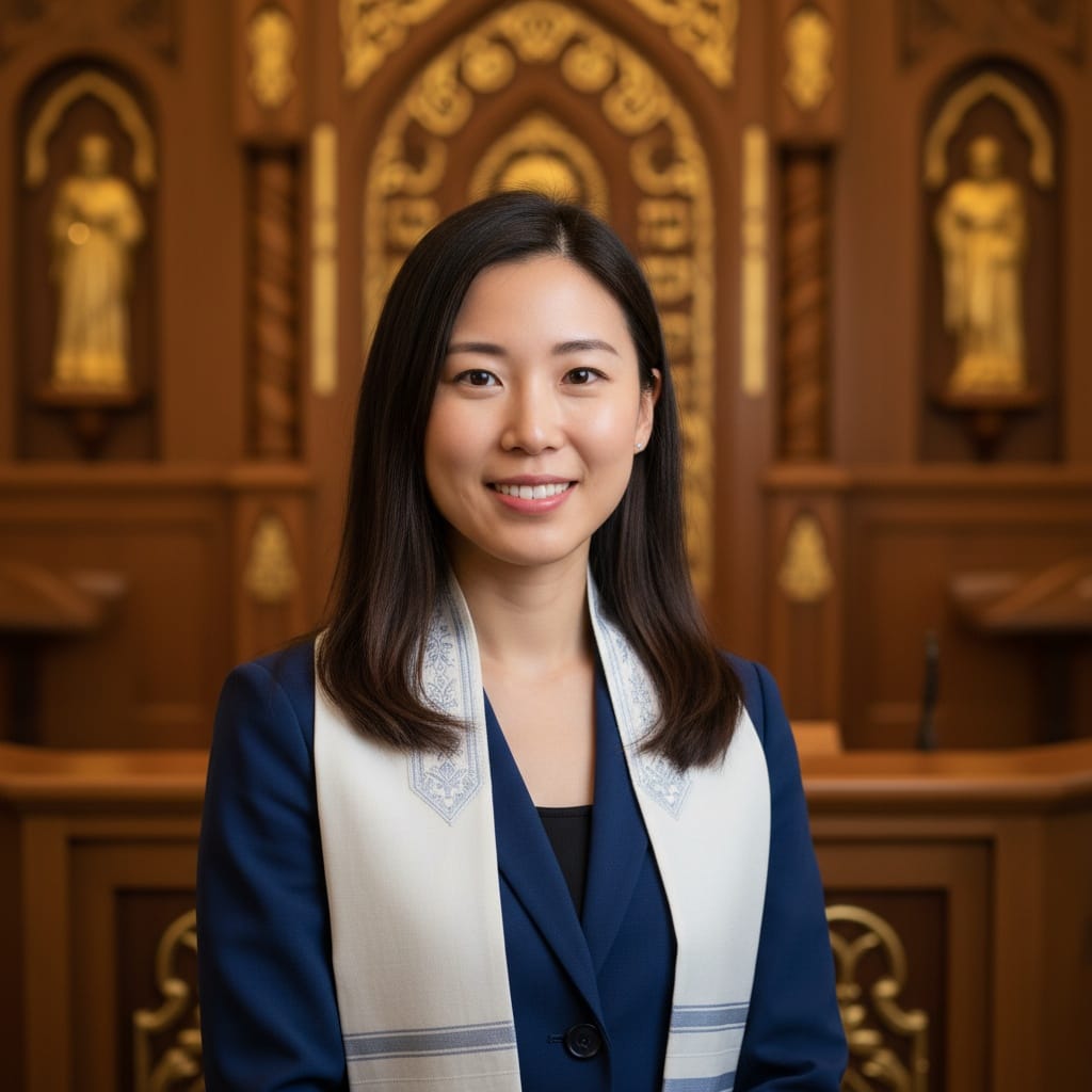 petite asian woman formal portrait temple 97161401