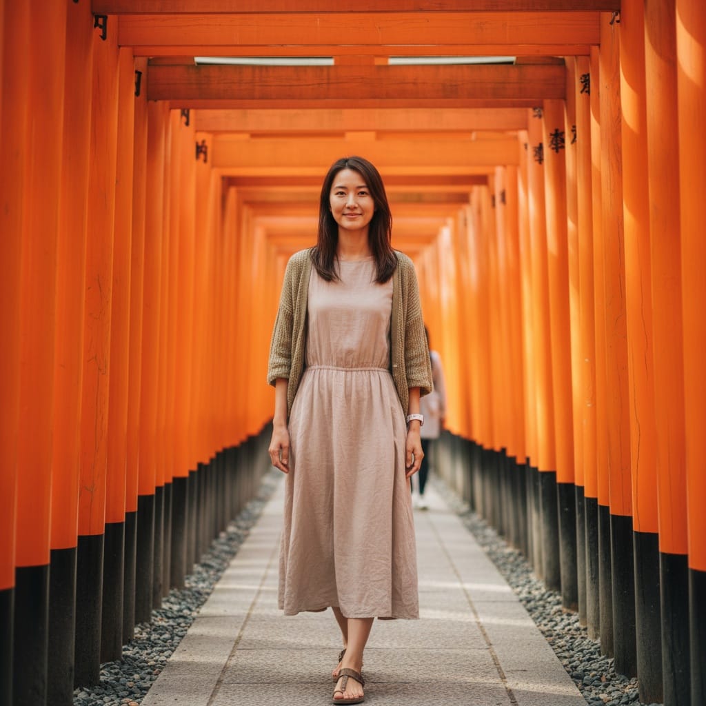 petite asian woman fushimi inari torii gates 42202906