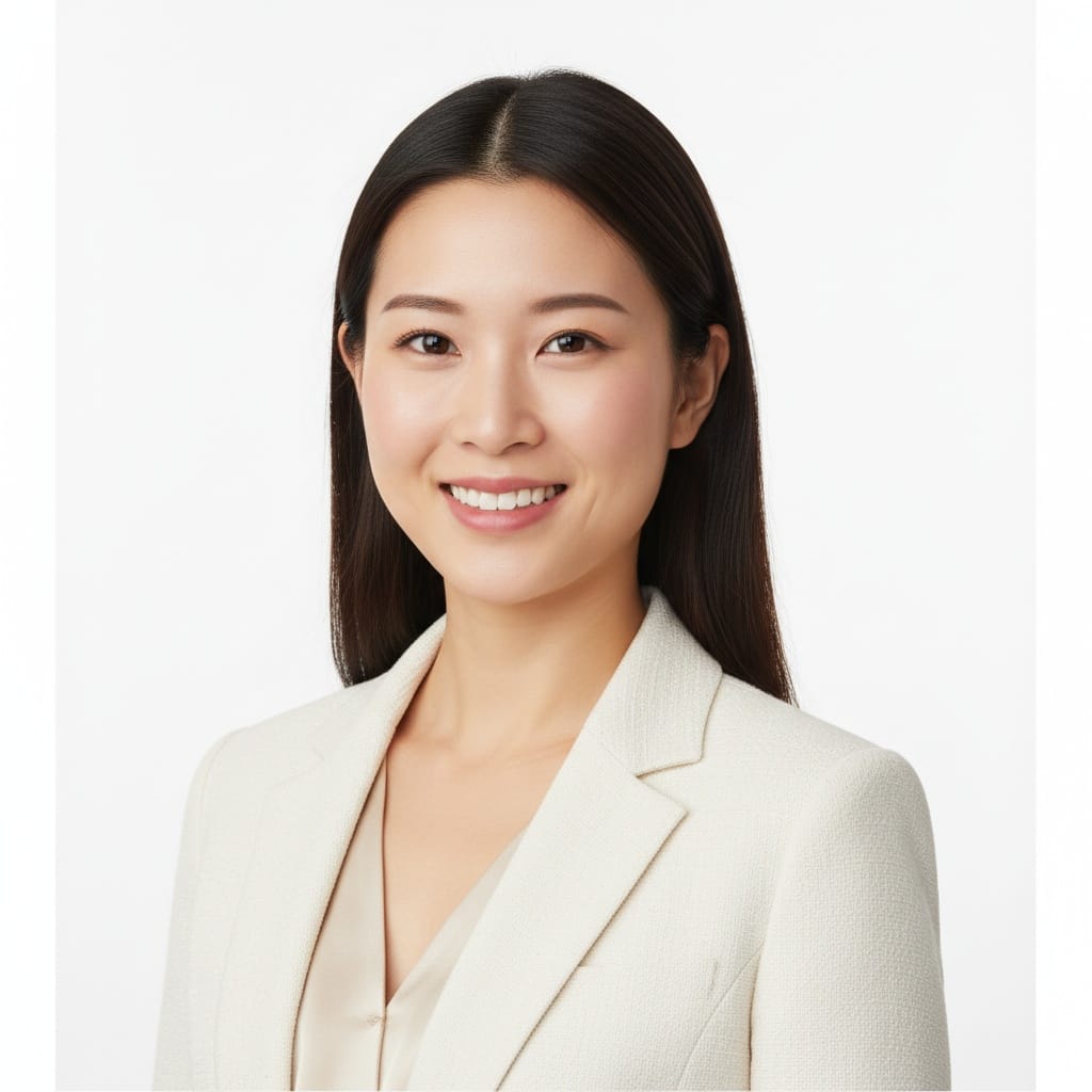 petite asian woman high key white background 99595694