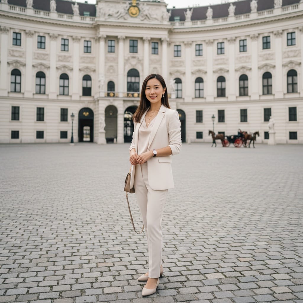 petite asian woman hofburg palace entrance 12734032