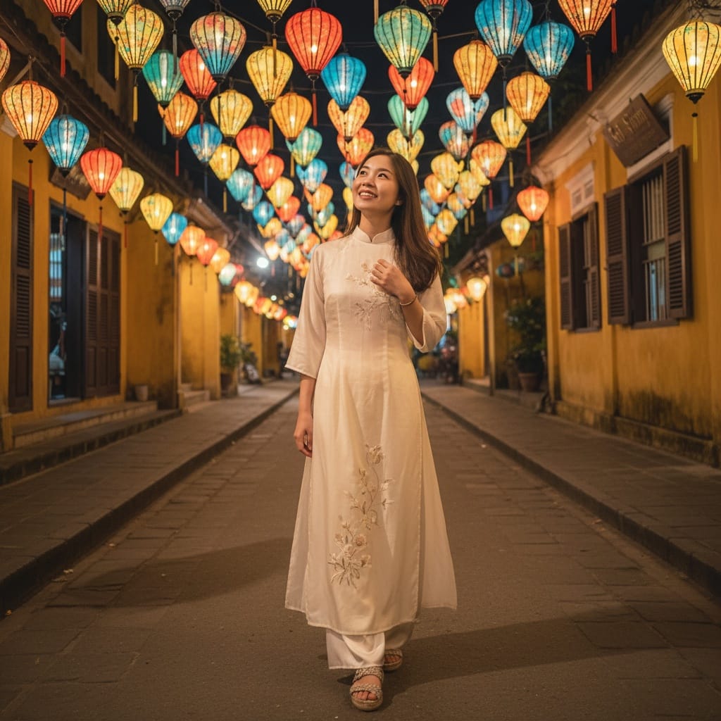 petite asian woman hoi an lantern street 44280714