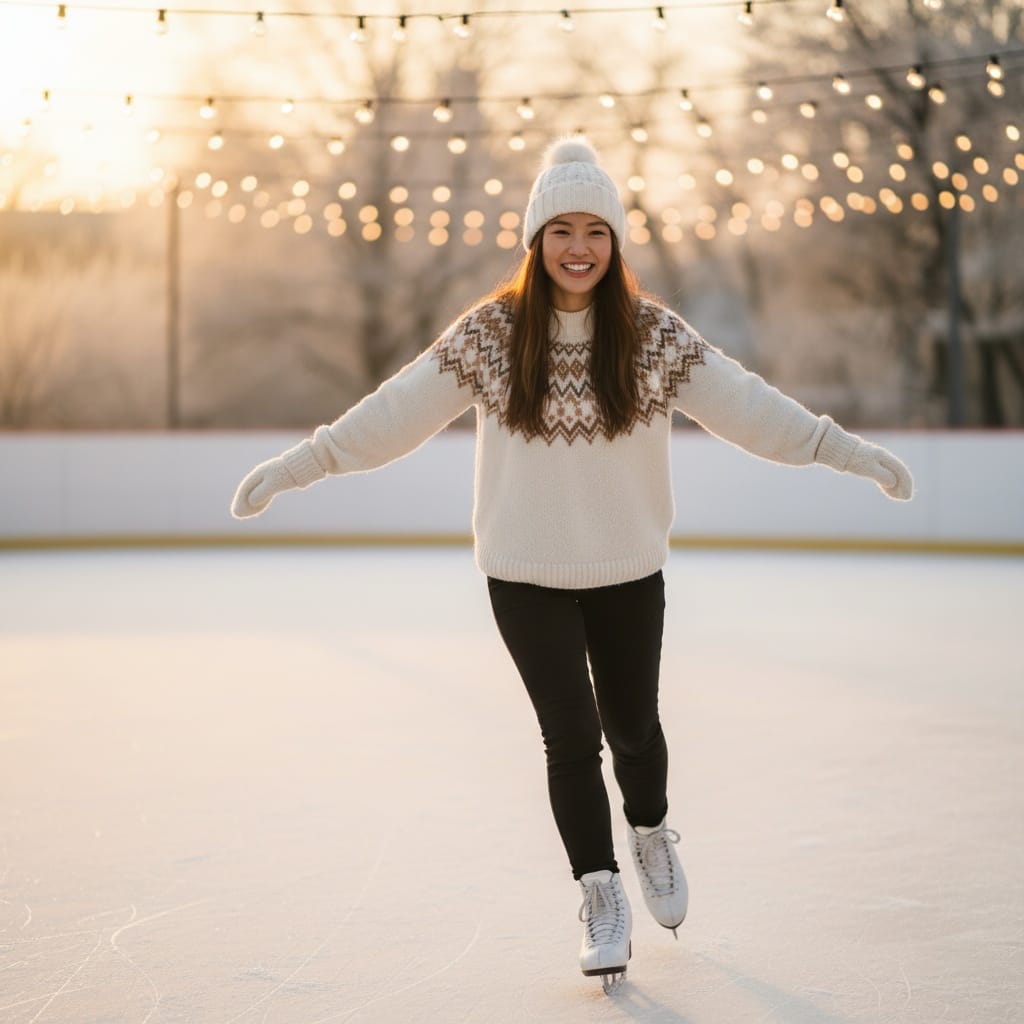 petite asian woman ice skating rink 53663908