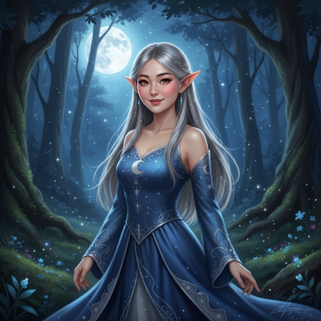 petite asian woman moon elf night 71249650