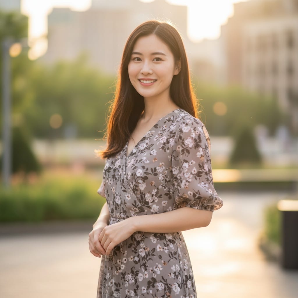 petite asian woman outdoor modern portrait 64346114