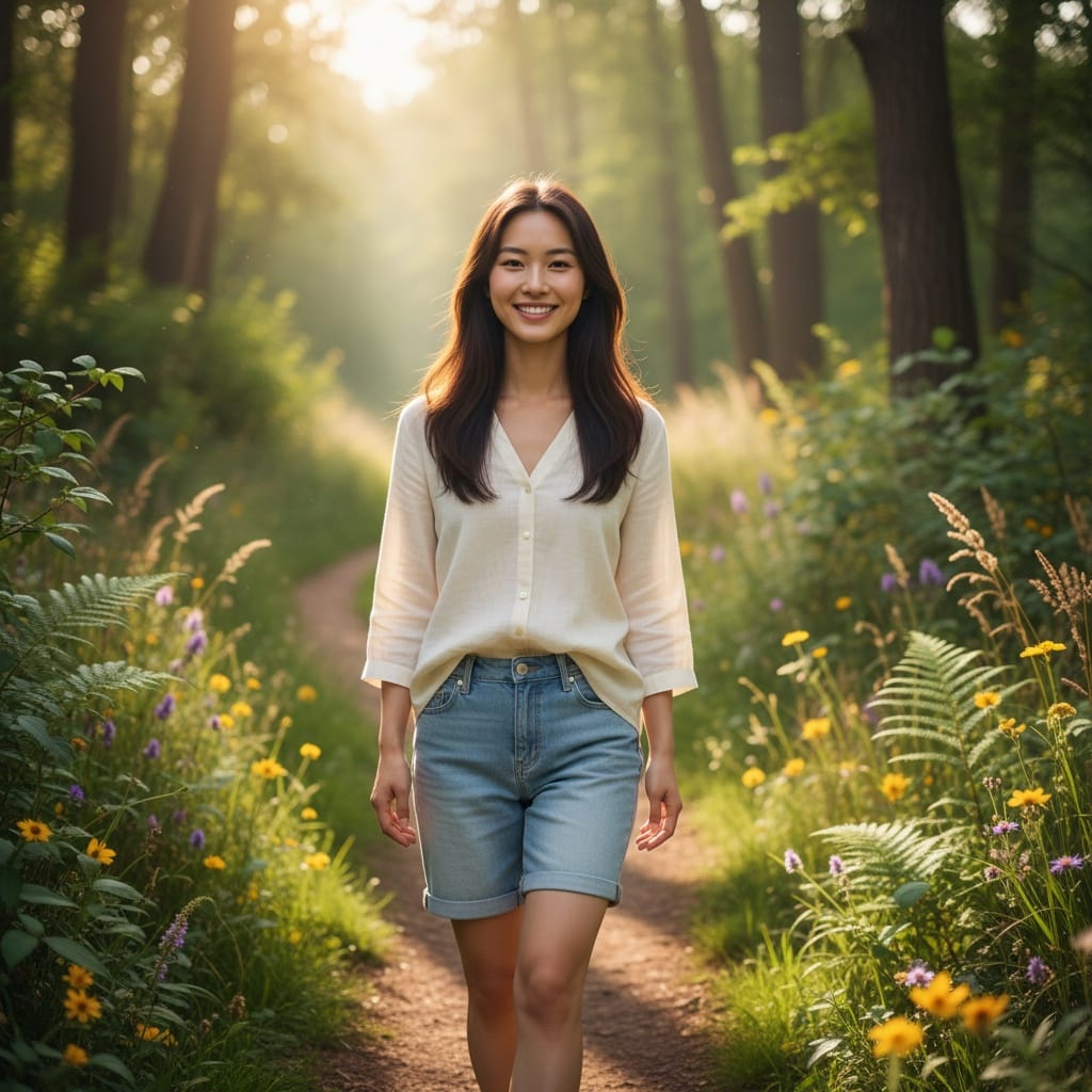 petite asian woman outdoor nature walk 89923834
