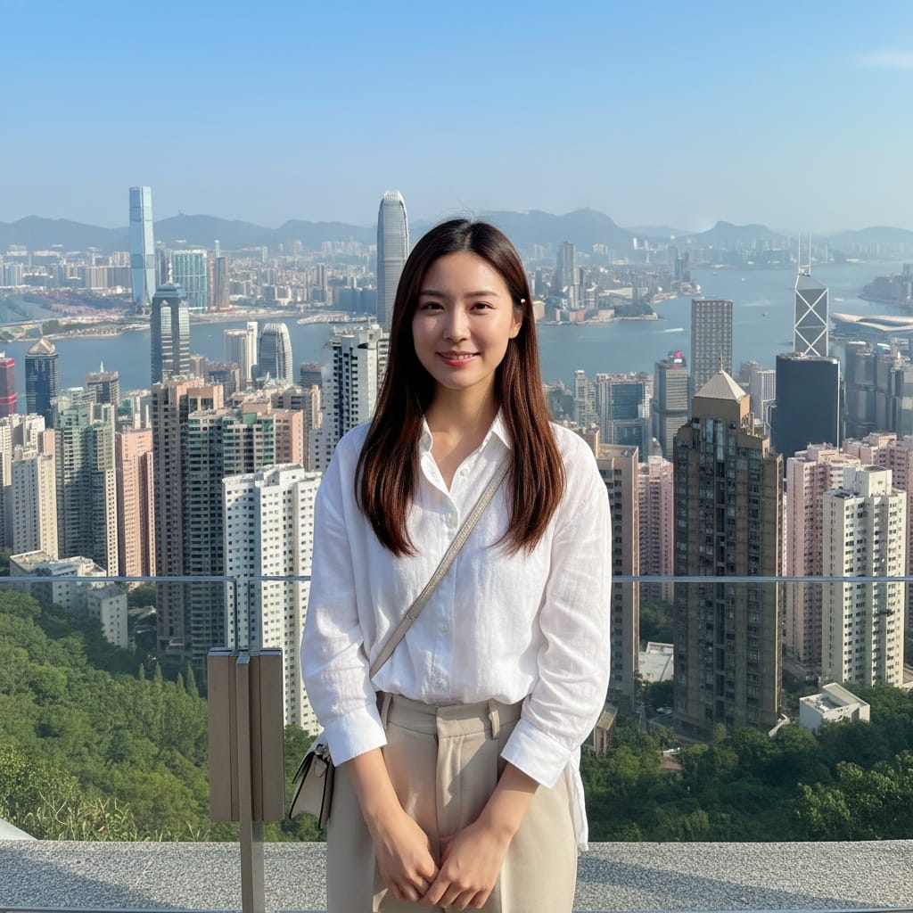 petite asian woman peak tram skyline view 35223288