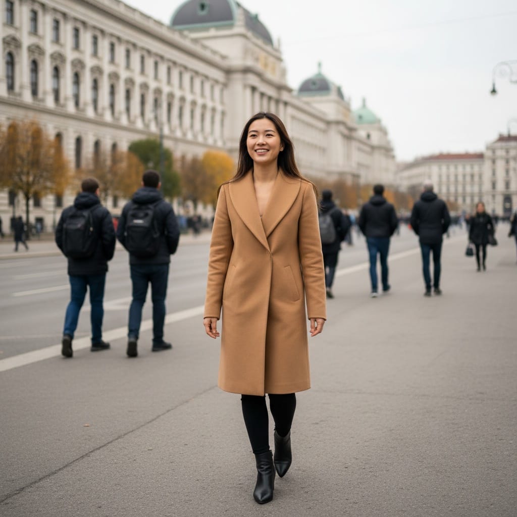 petite asian woman ringstrasse boulevard walk 79441826