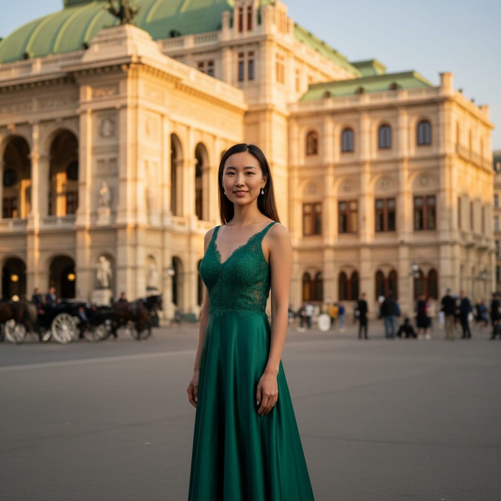 petite asian woman vienna state opera exterior 24014497