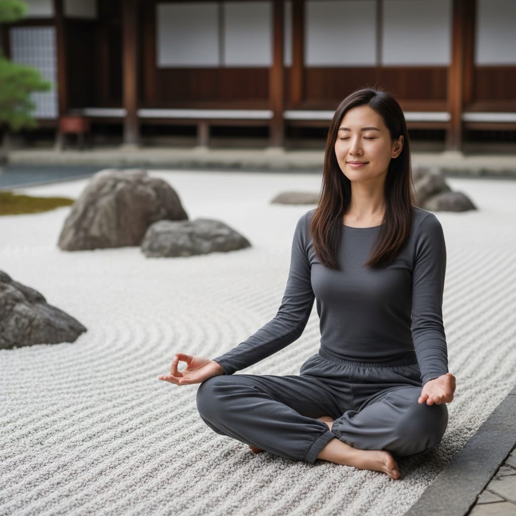 petite asian woman zen garden meditation 37274385