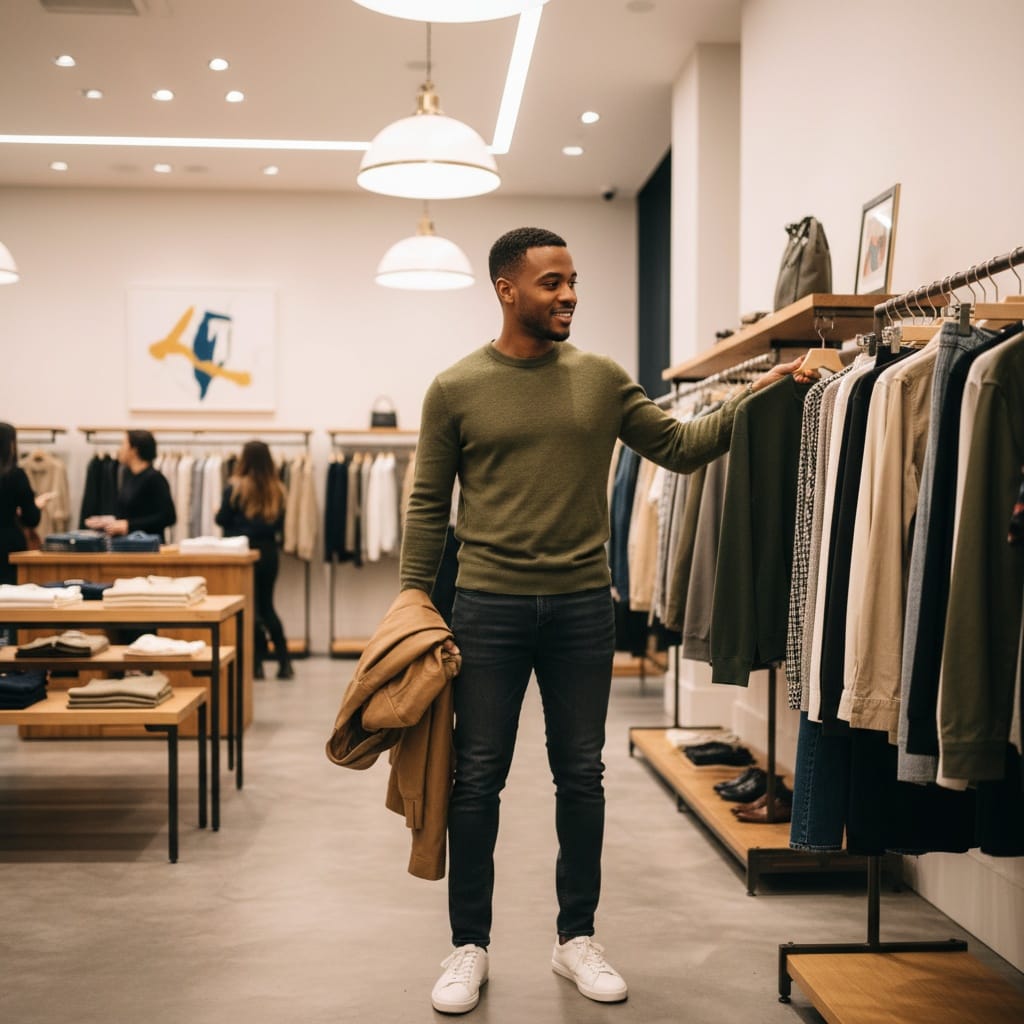petite black man boutique shopping scene 52469744