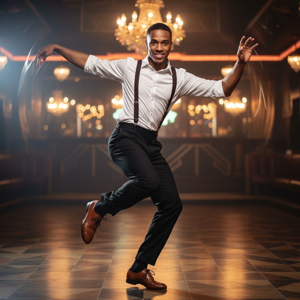 petite black man charleston dance pose 96028873