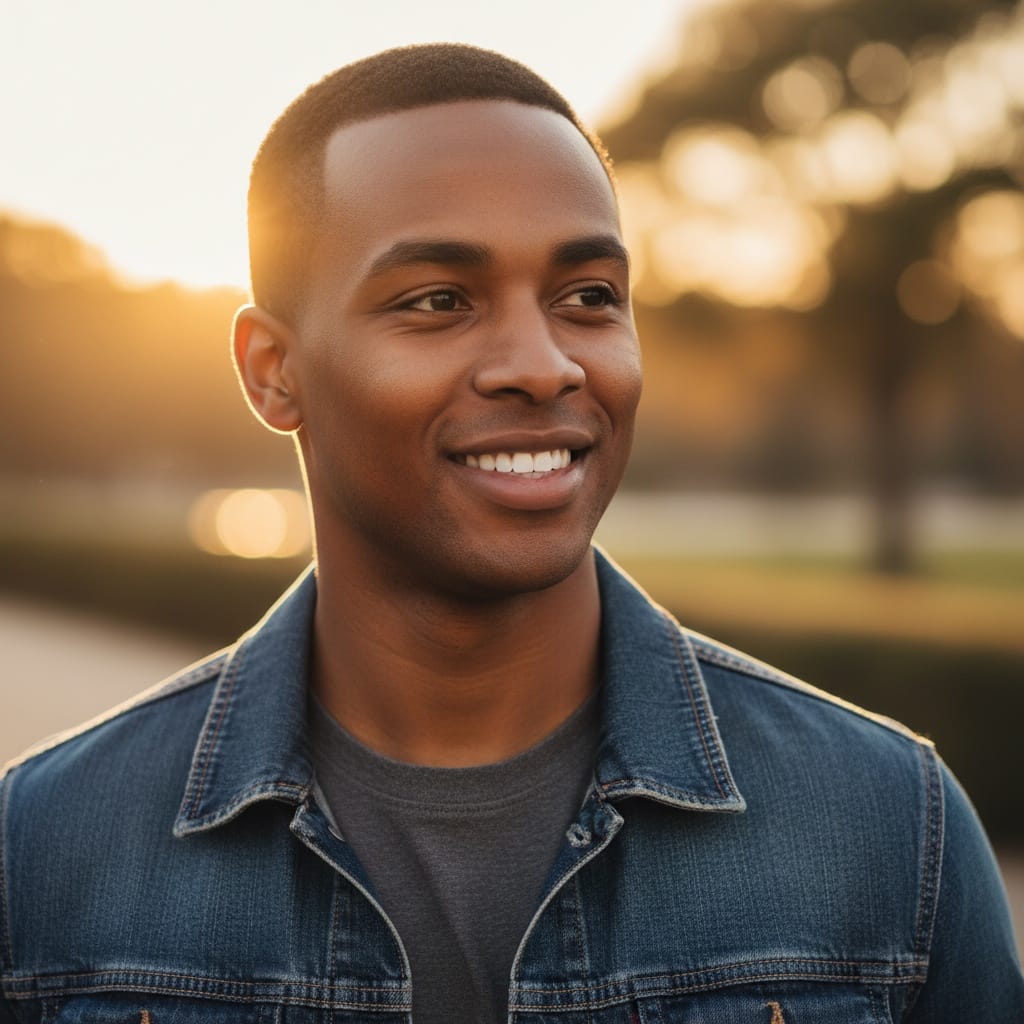 petite black man golden hour outdoor portrait 62260828