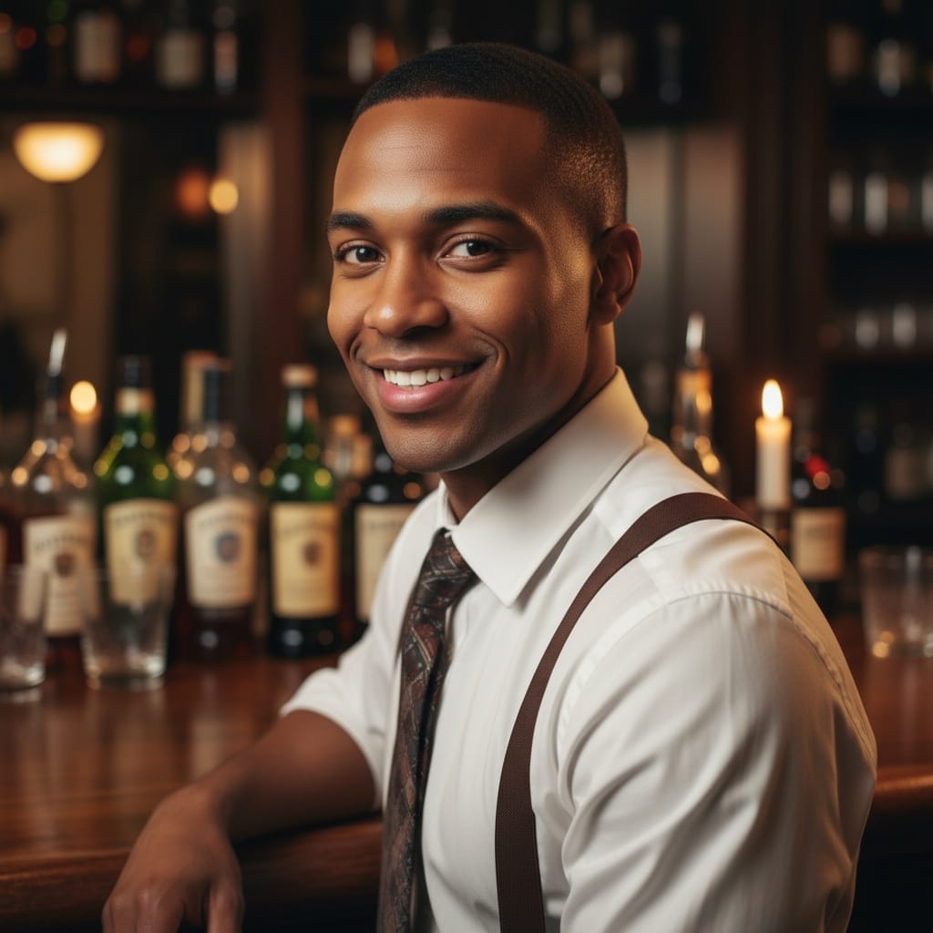 petite black man prohibition bar closeup 65791347