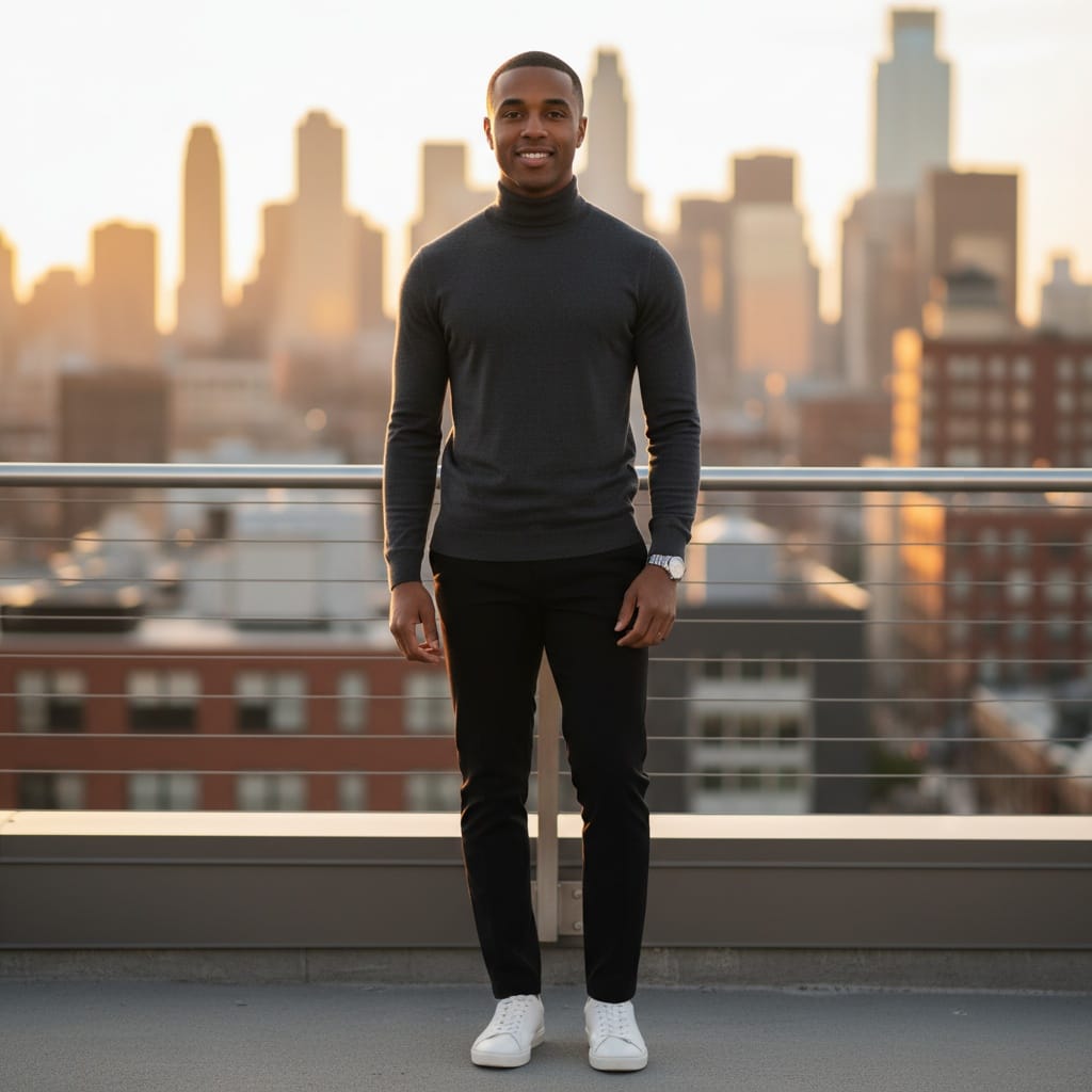 petite black man rooftop city skyline 28293477