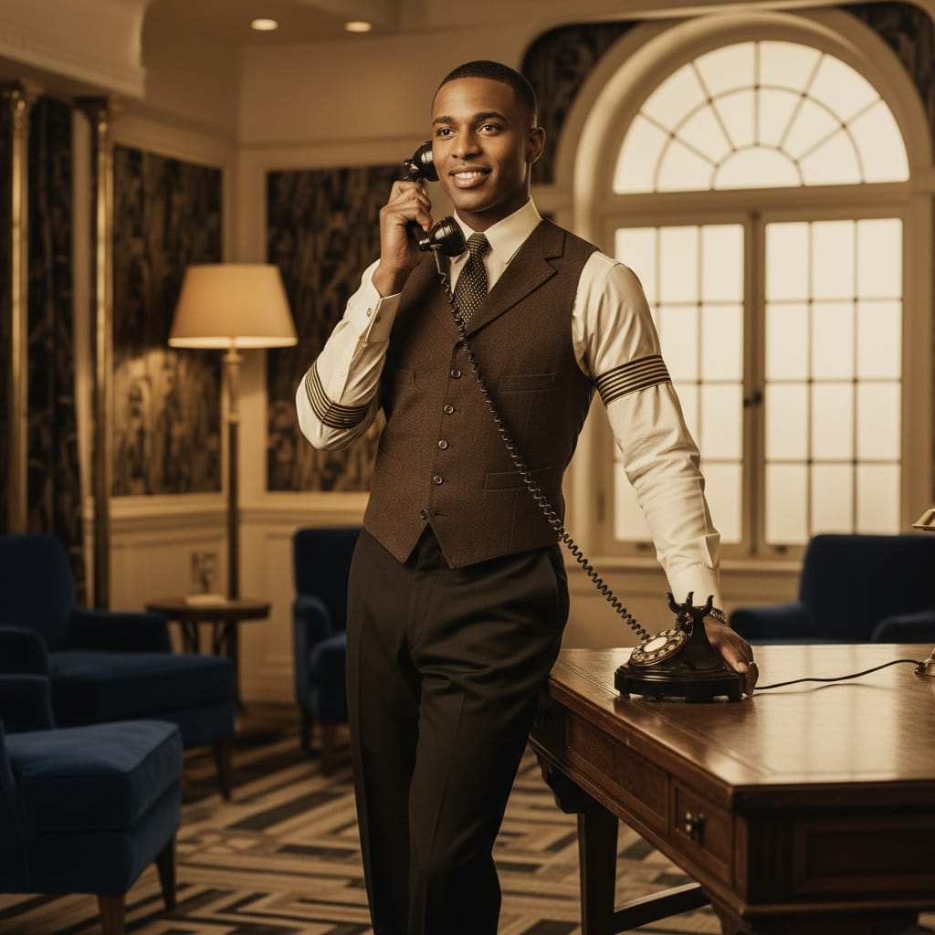 petite black man vintage telephone pose 29068910