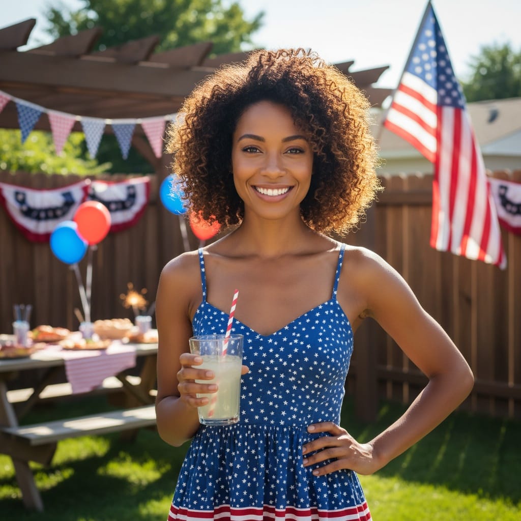 petite black woman backyard bbq celebration 39191875