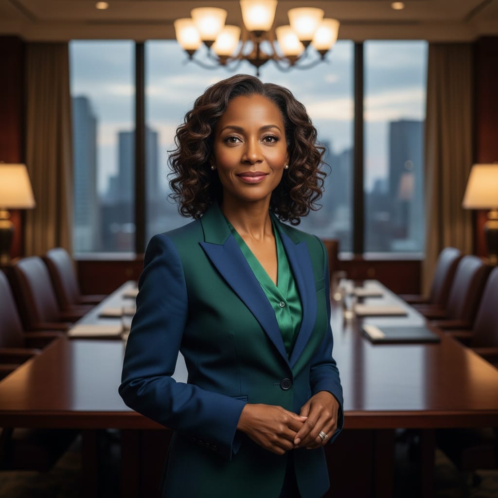 petite black woman boardroom environmental 96153759