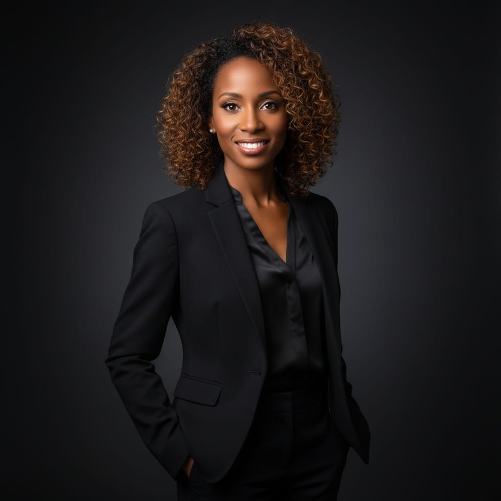 petite black woman classic studio power portrait 94681722