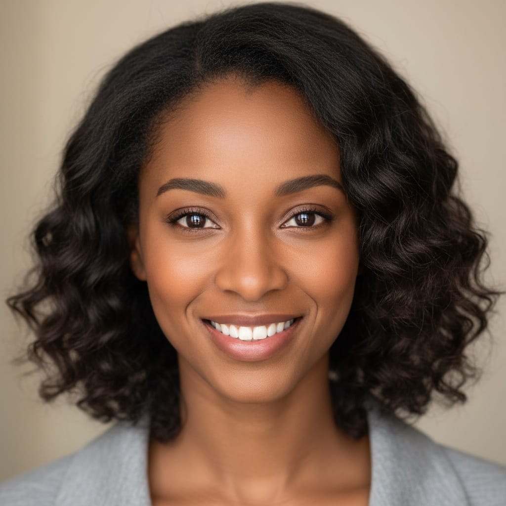 petite black woman close up genuine smile 24304348