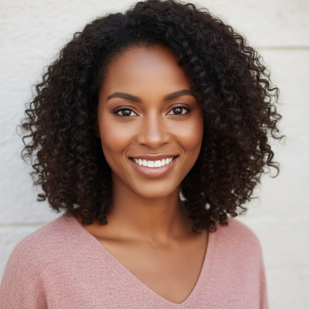petite black woman close up genuine smile 96773378