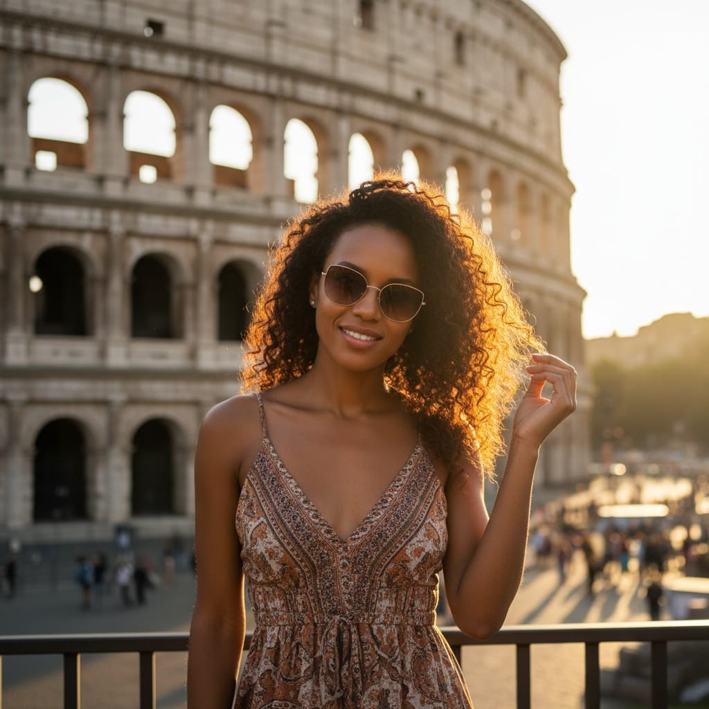 petite black woman colosseum golden hour portrait 12566233