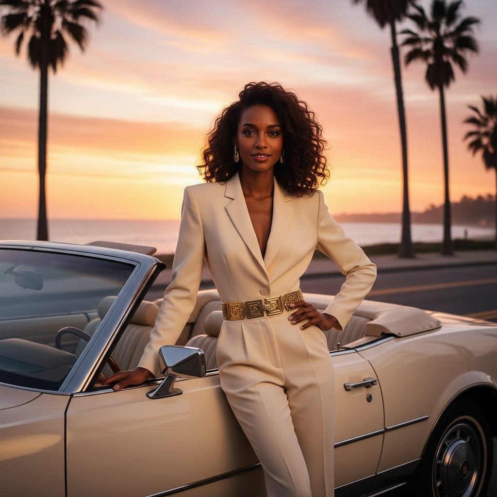 petite black woman convertible sunset glamour 84685060