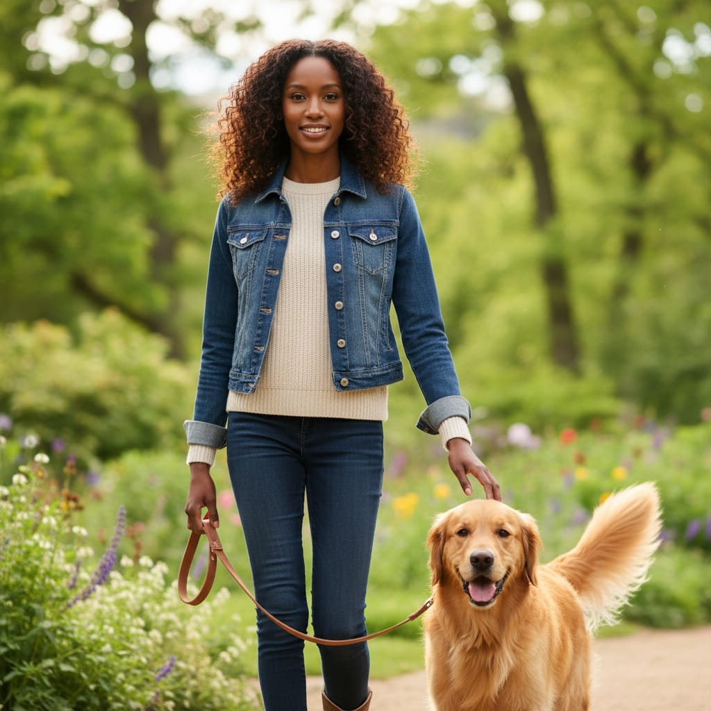 petite black woman dog walk park 73327351