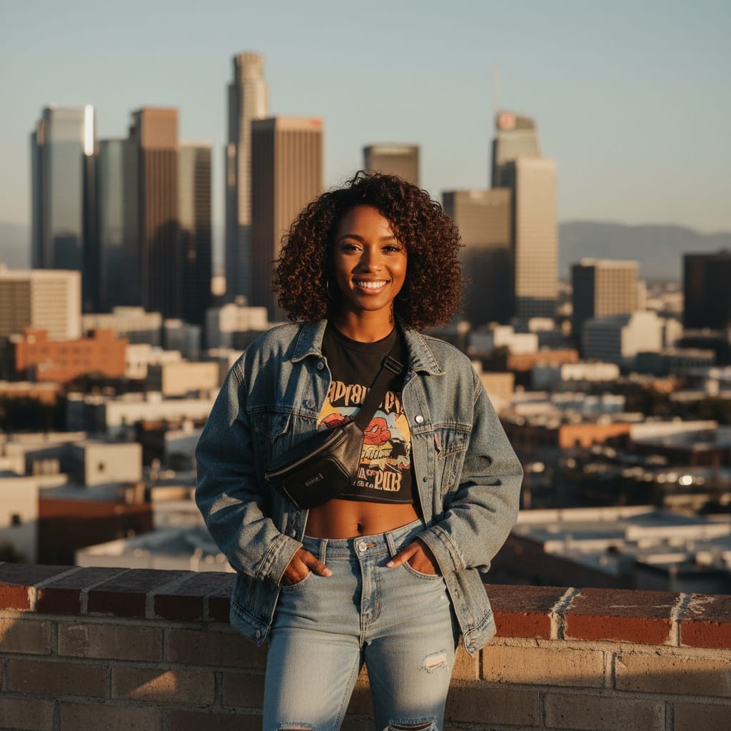 petite black woman downtown la rooftop 40613451