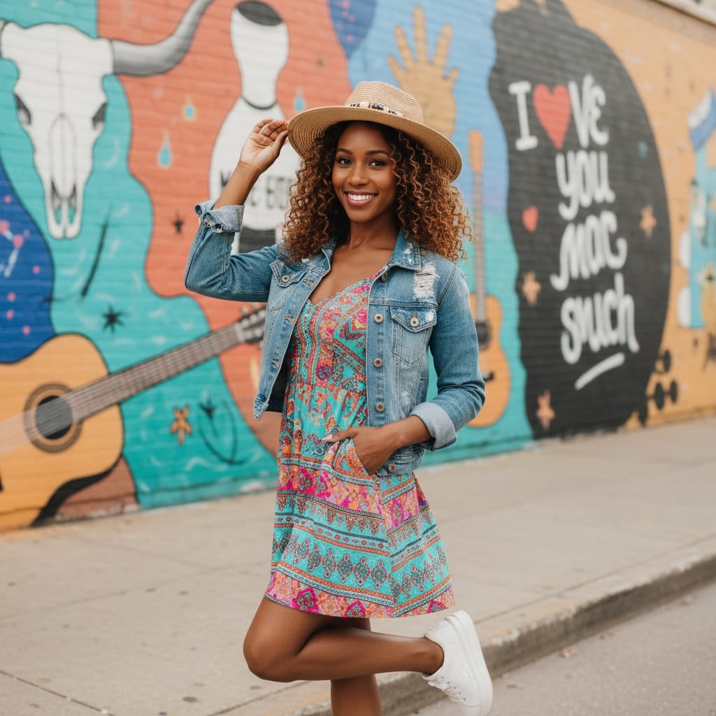 petite black woman downtown mural portrait 85954310