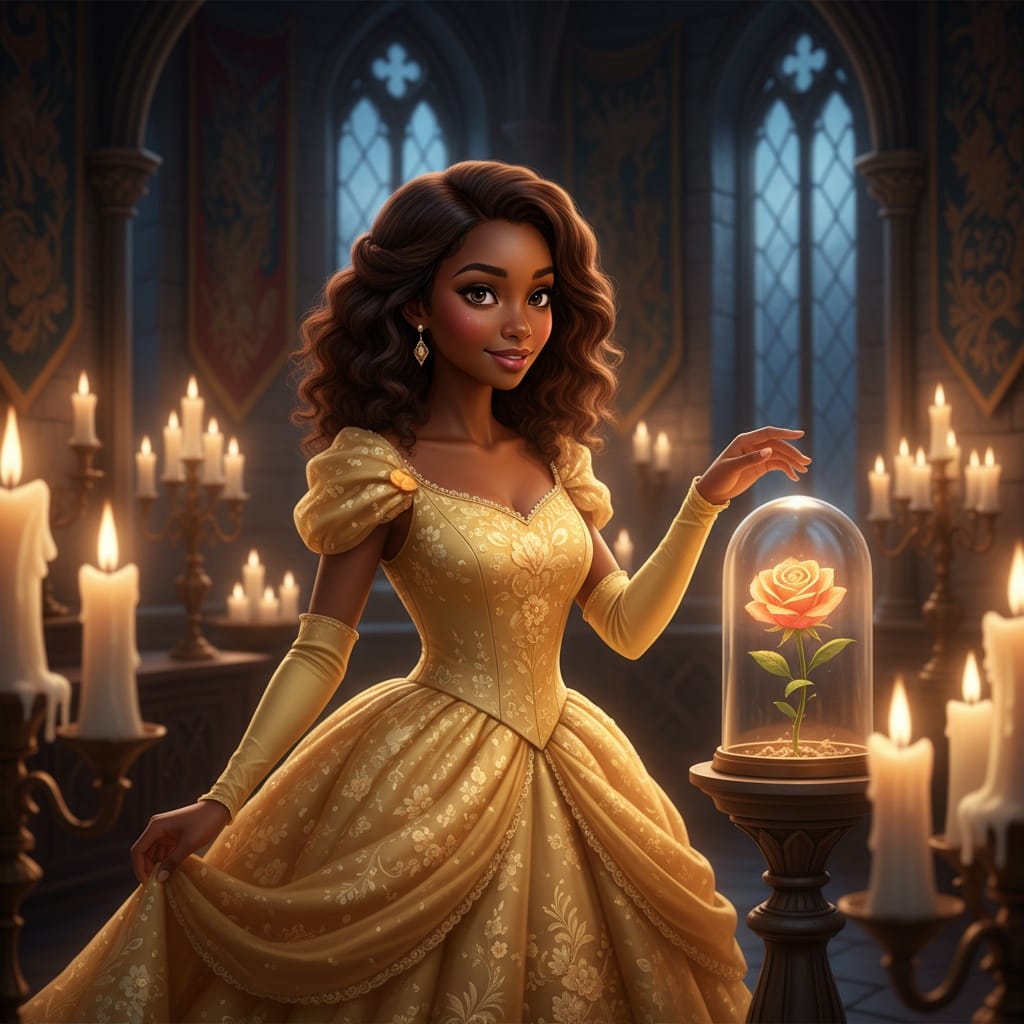 petite black woman enchanted rose scene 25192186