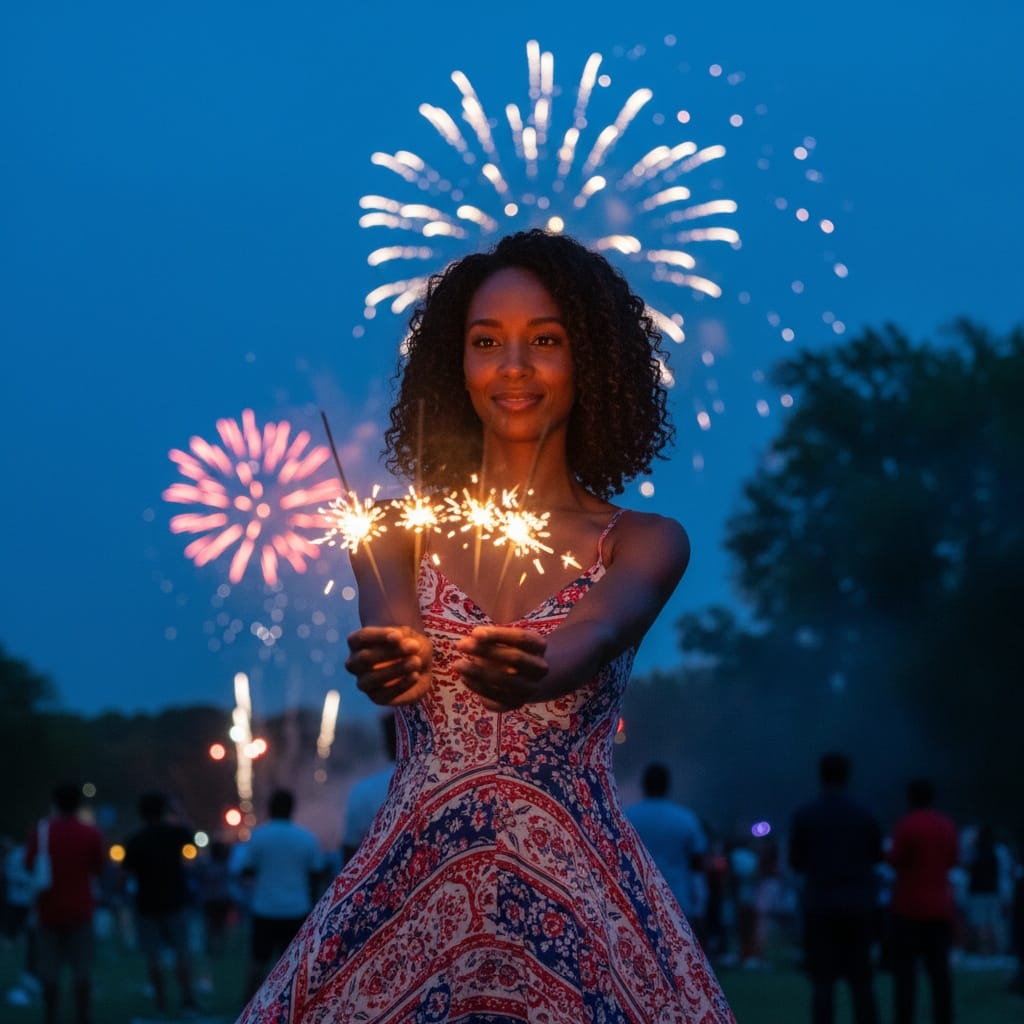 petite black woman family friendly sparklers 57763341