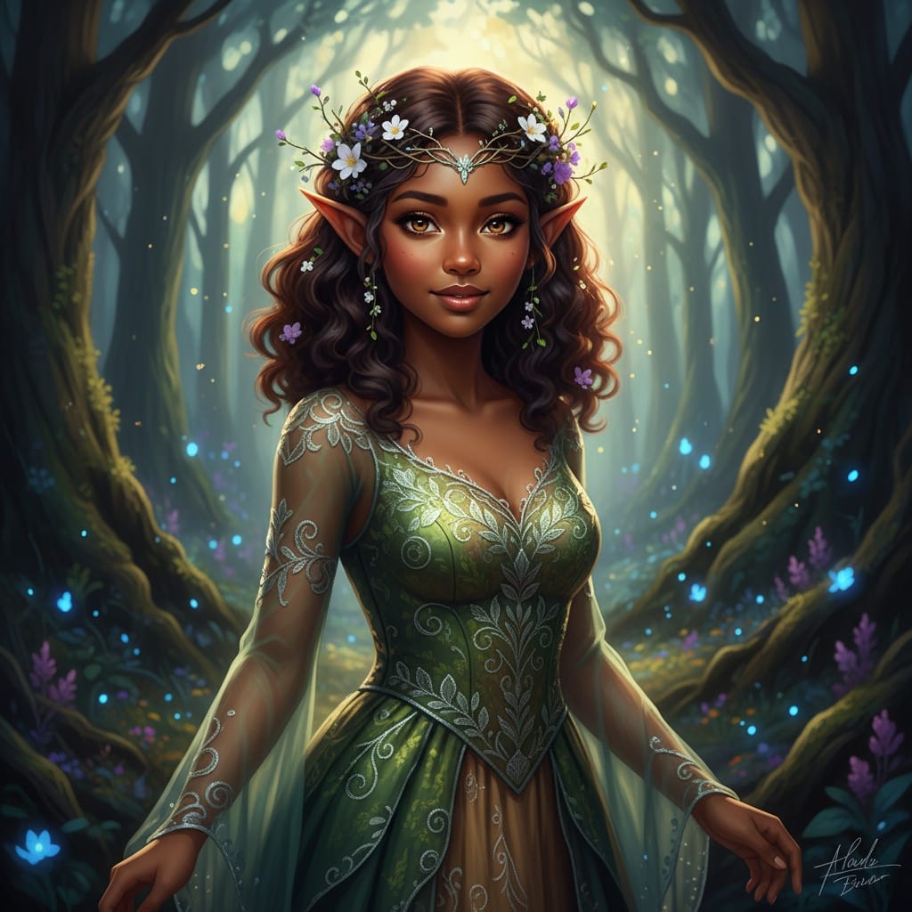 petite black woman forest guardian portrait 17705624