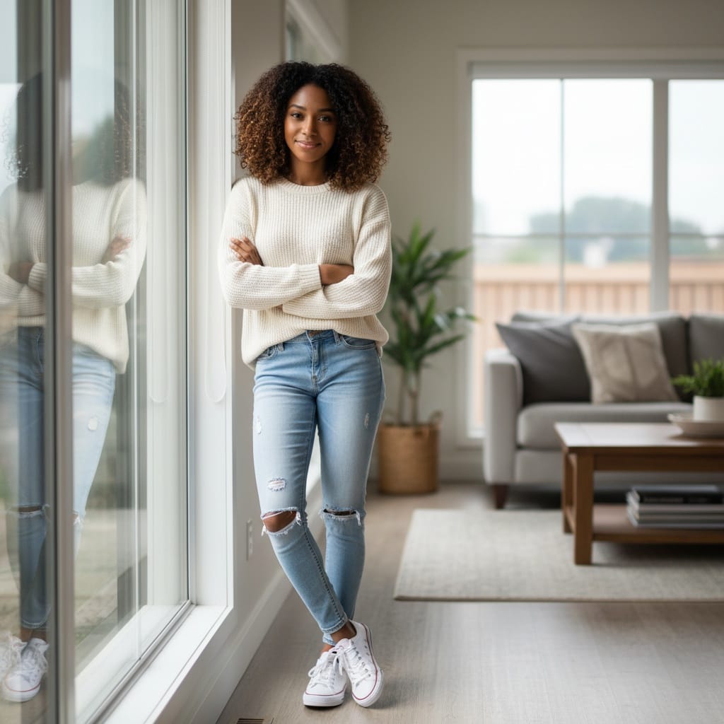petite black woman home interior natural authentic 36908117