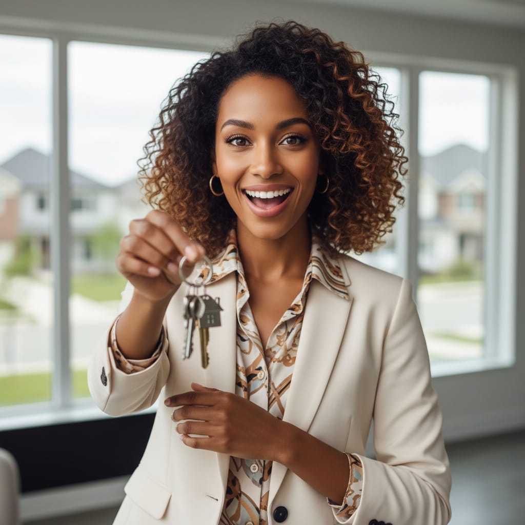 petite black woman keys in hand success 52995618