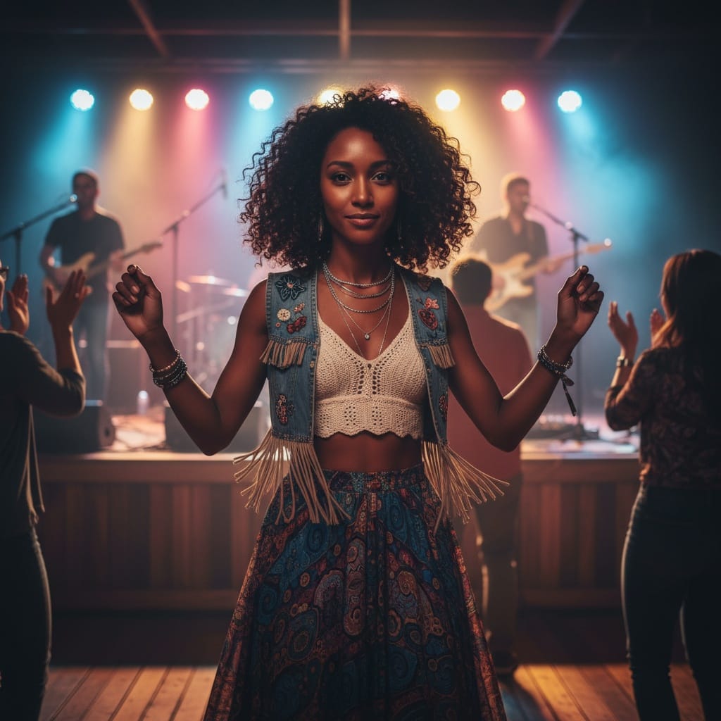 petite black woman live music venue crowd 16330979