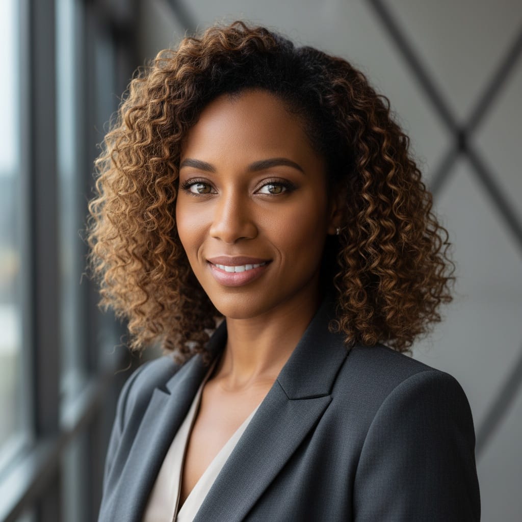 petite black woman modern office executive 83036717